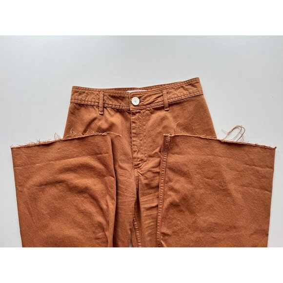 ZARA Marine Straight Brown Stretch Denim High Waisted Wide Leg Jeans, Size 6/28 - Picture 9 of 12